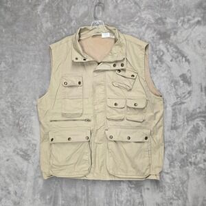 Travel Smith Mens L Khaki Cotton Safari Utility Vest Multi-Pocket Cargo Gorpcore